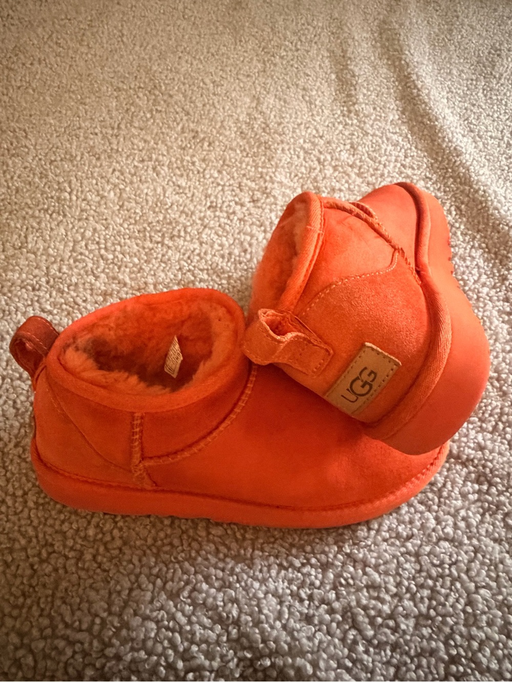UGG Kids Orange Cozy Sheepskin Slip-Ons
